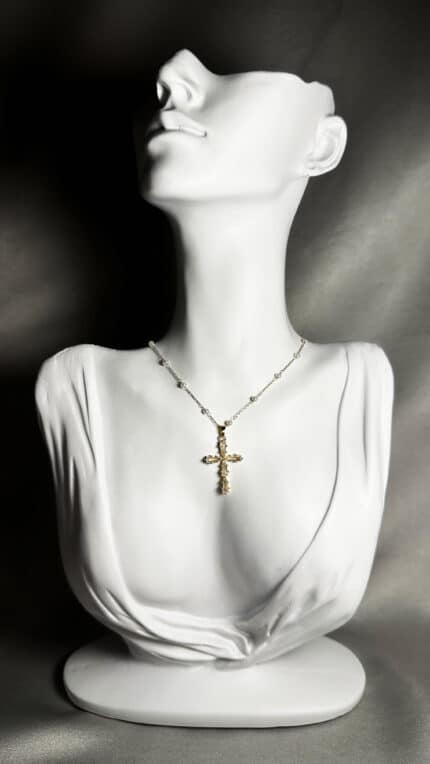 Multi Gemstone Cross & Pearls Κολιέ Annalu boho γυναικεία κοσμήματα